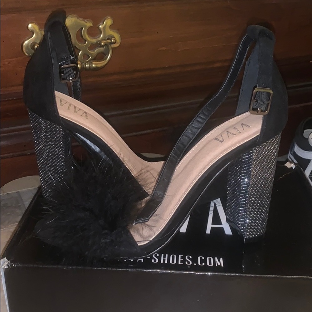 Black Feather Top Heel (Never Worn)